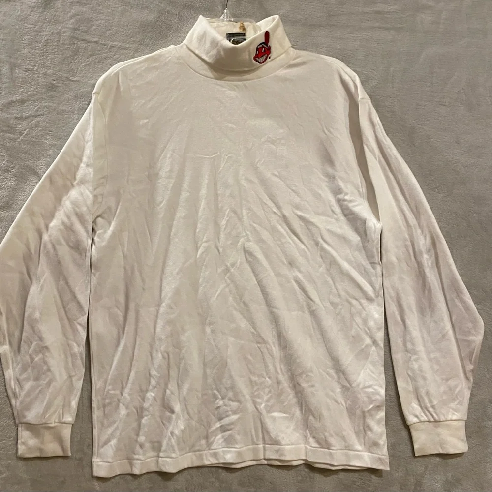 Cleveland Indians Shirt Men Large White Turtleneck Long Sleeve Cotton New
